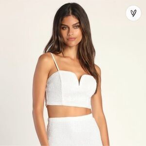 Lulus Sparkling Style White Sequin Crop Top XL